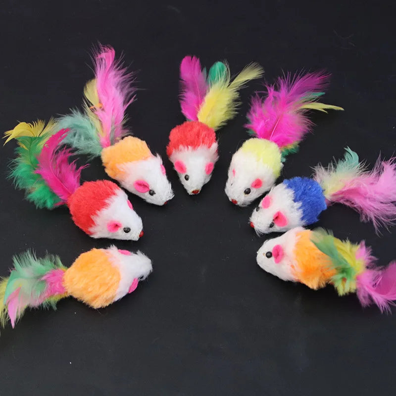 Interactive Cat Toy – Feather Mouse with Fleece & Fun Colors