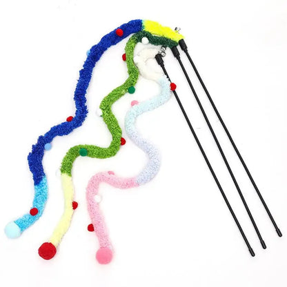 Rainbow Stripes Cat Toy Stick with Bell