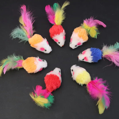 Interactive Cat Toy – Feather Mouse with Fleece & Fun Colors