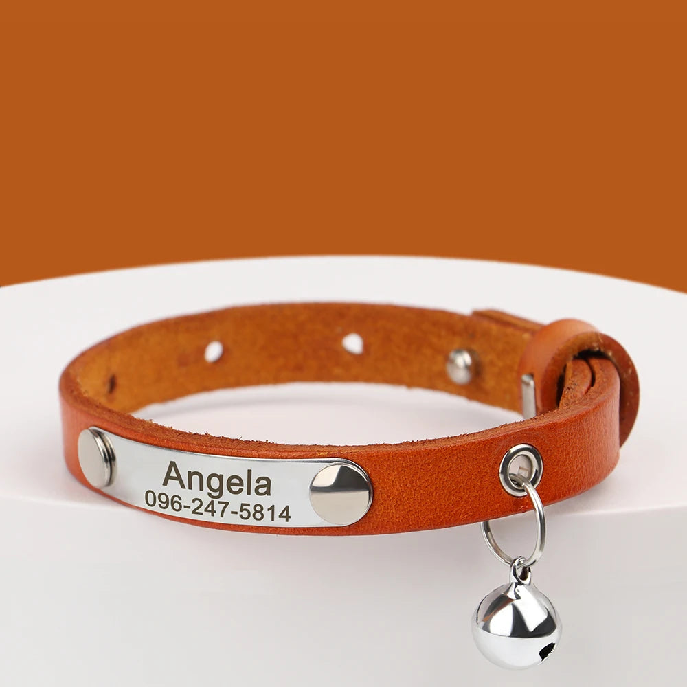 Personalized Leather Cat Collar