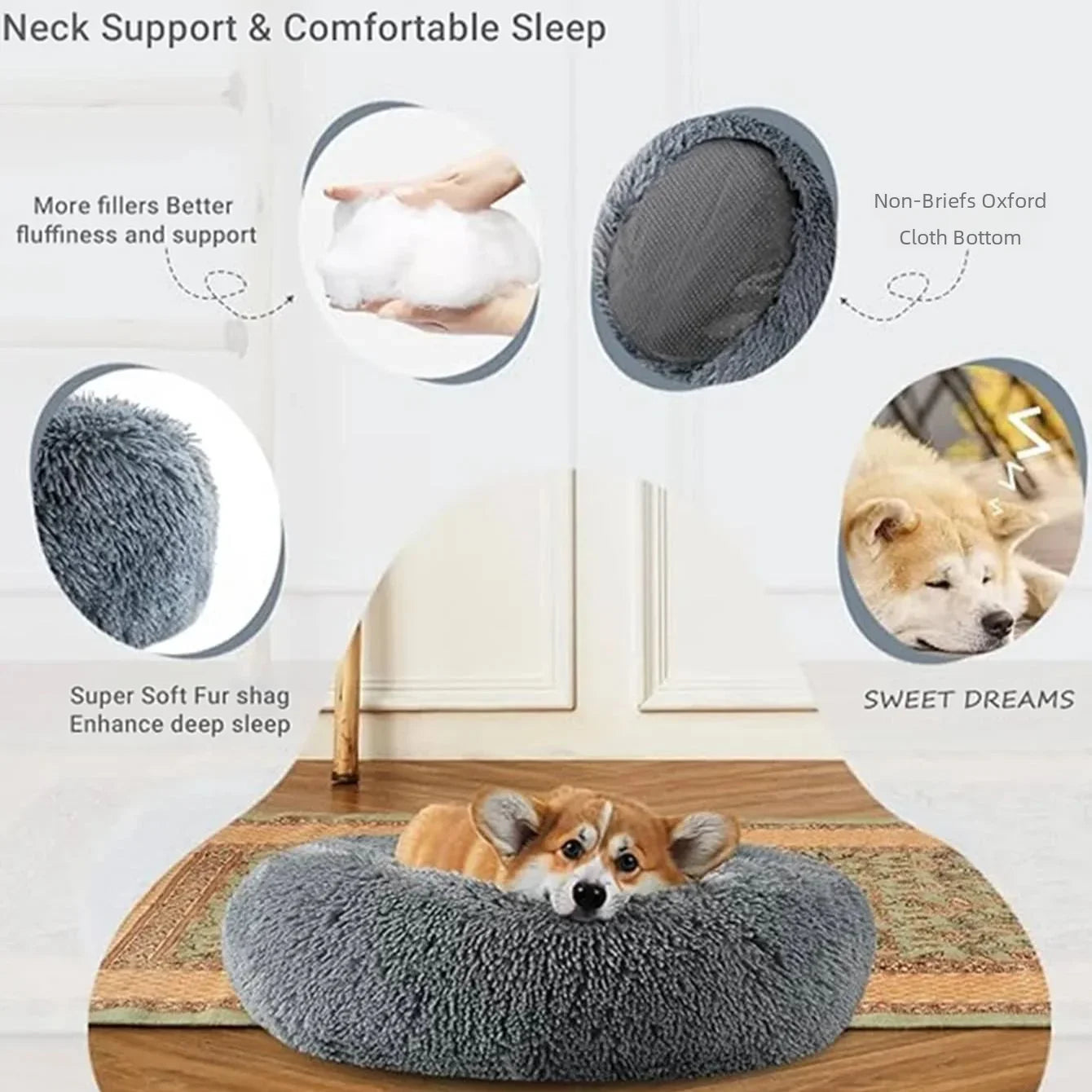 Round Pet Bed for Large Dogs