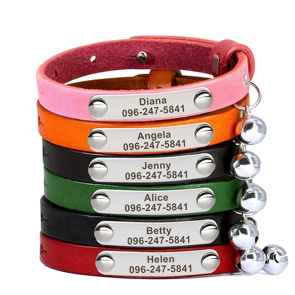 Personalized Leather Cat Collar