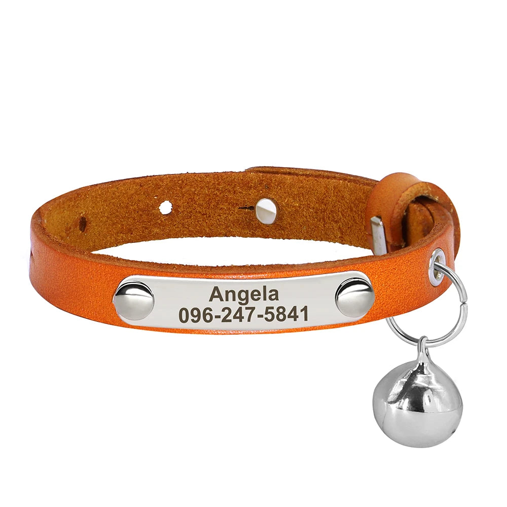 Personalized Leather Cat Collar