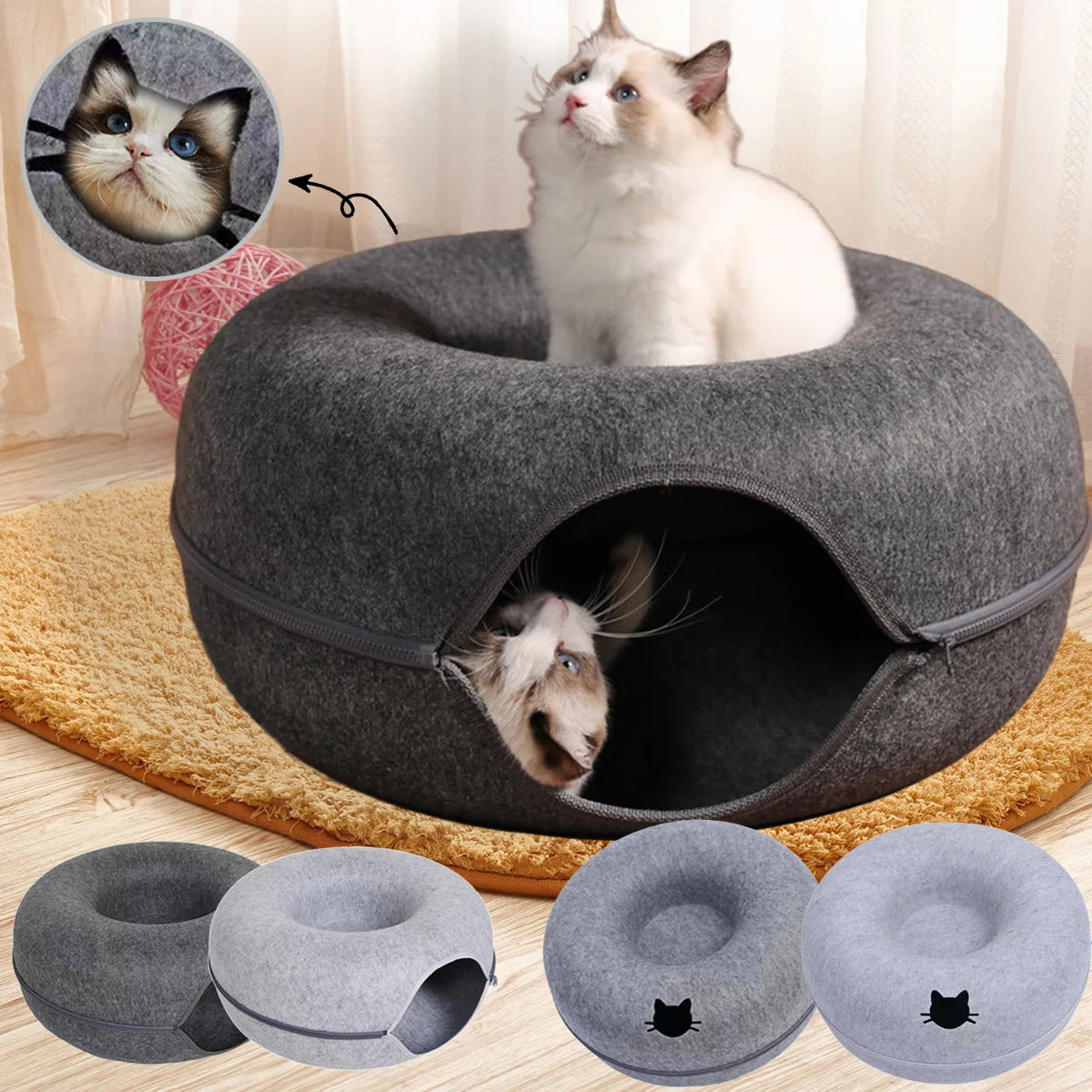 2-in-1 Donut Cat Bed & Tunnel