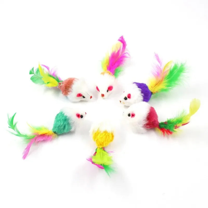 Interactive Cat Toy – Feather Mouse with Fleece & Fun Colors