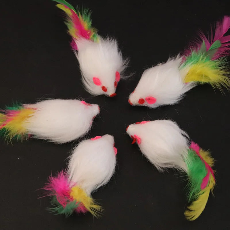 Interactive Cat Toy – Feather Mouse with Fleece & Fun Colors