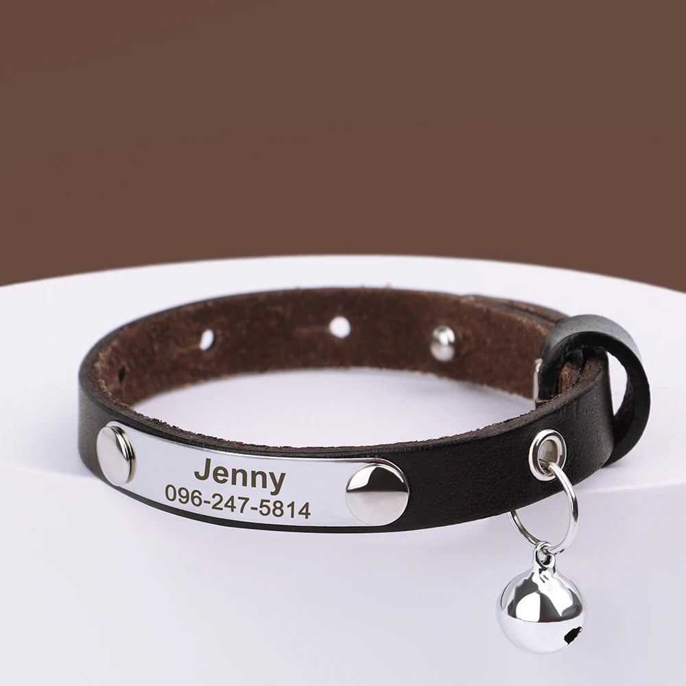 Personalized Leather Cat Collar