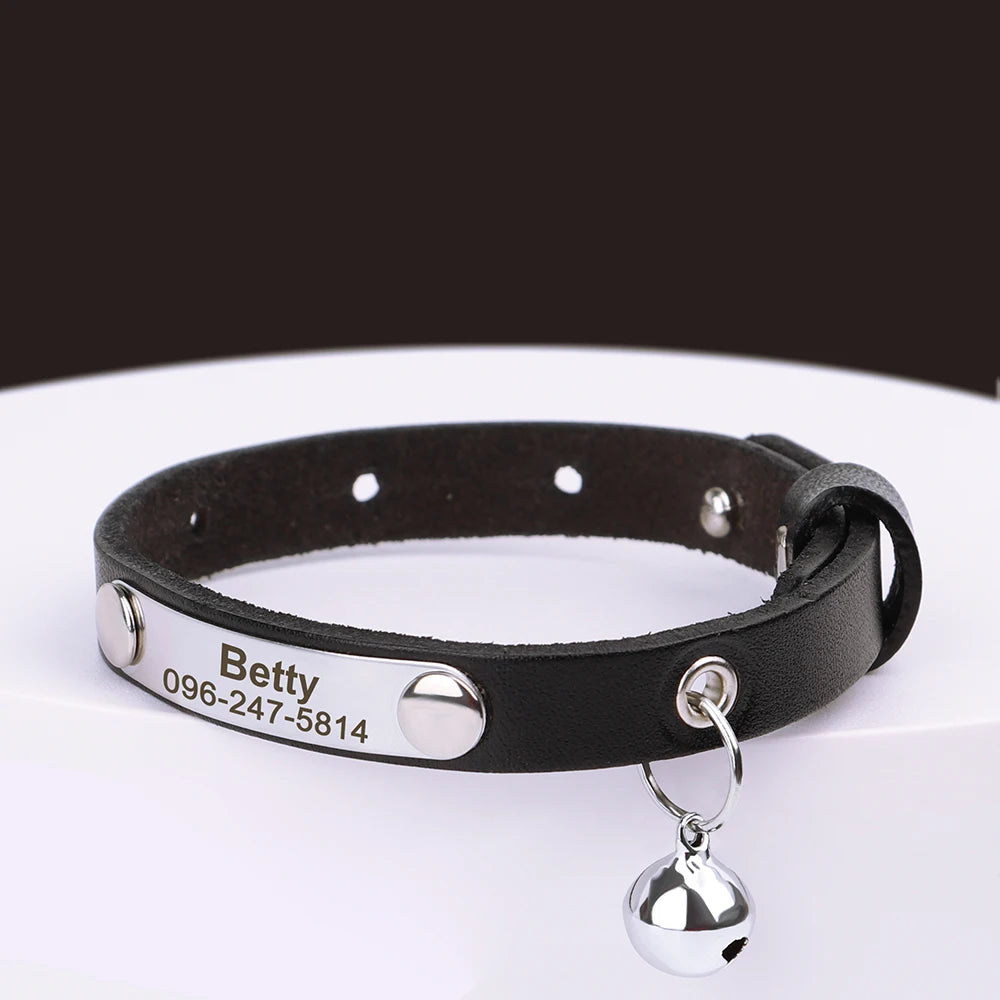 Personalized Leather Cat Collar